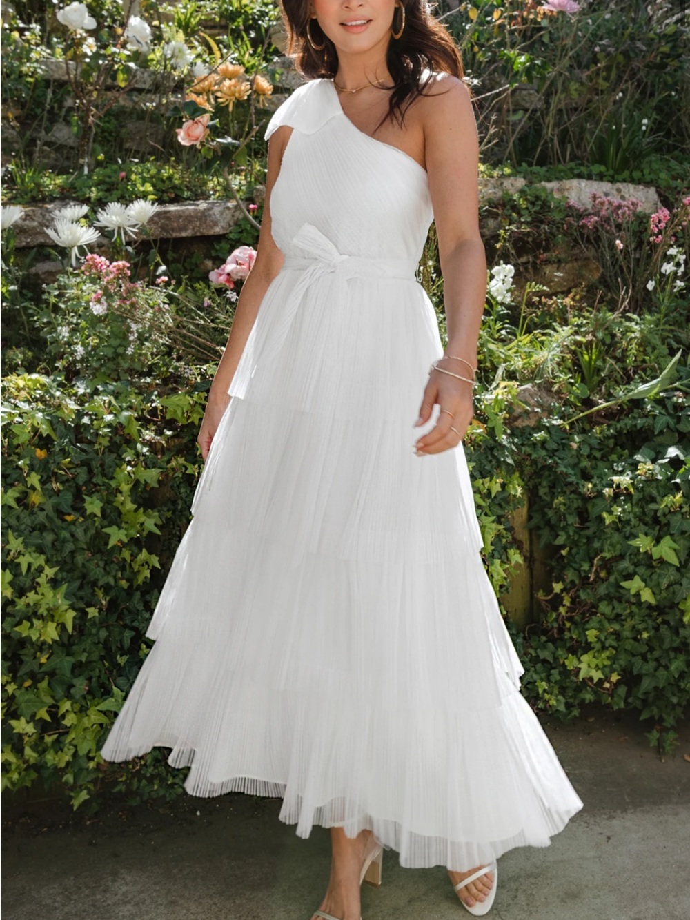 Show Me Your MuMu Cupcake White One-Shoulder Tiered Maxi Dress